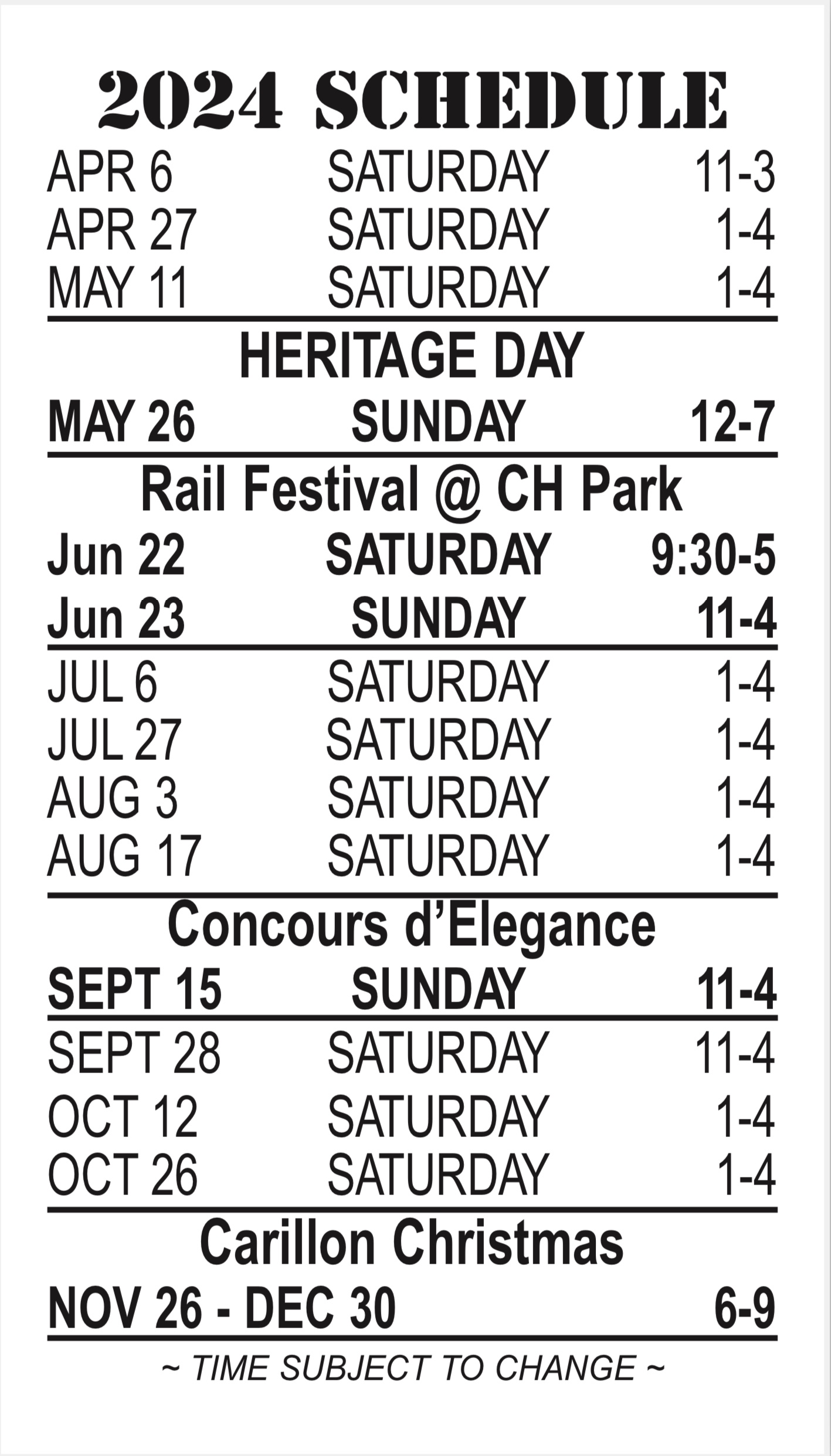 Passenger Schedule | Carillon Park Rail &amp; Steam Society